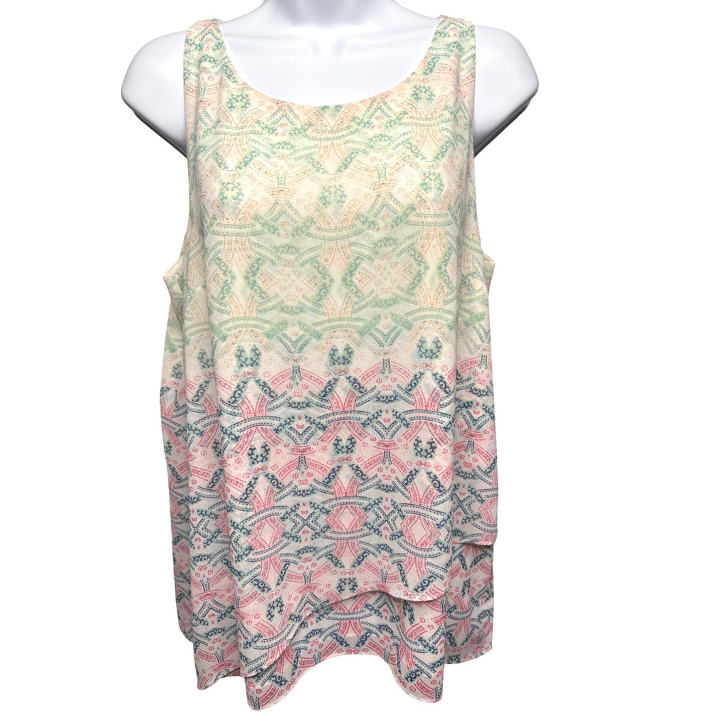 CAbi Womens Multicolor Geometric Sleeveless Blouse Sz M Layered Airy Lightweight